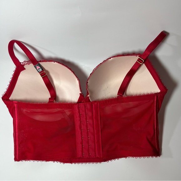 Victoria's Secret NWT Very Sexy Red Floral Embroidered Bustier -Push Up Bra 36D - Picture 7 of 8